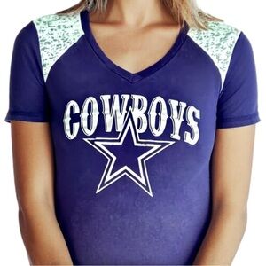 Dallas Cowboys Navy Blue V Neck Short Sleeve T Shirt SzL